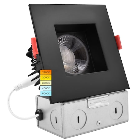 Luxrite 4 Inch Square LED Recessed Downlight 5 CCT Selectable 2700K-5000K 15W 1100LM Dimmable Black Trim LR24950 LR24958-1PK